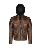 Men’s Dark Brown Leather Jacket With Hood