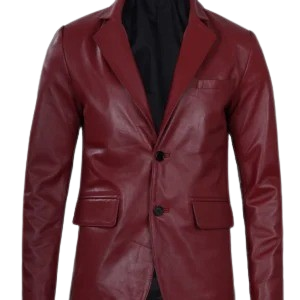 Men's Notch Lapel Maroon Leather Blazer – Two Button
