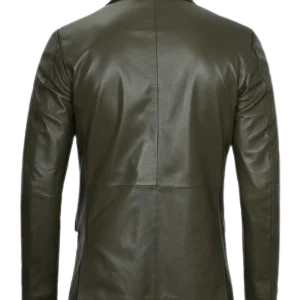 Mens Two Button Olive Green Leather Blazer