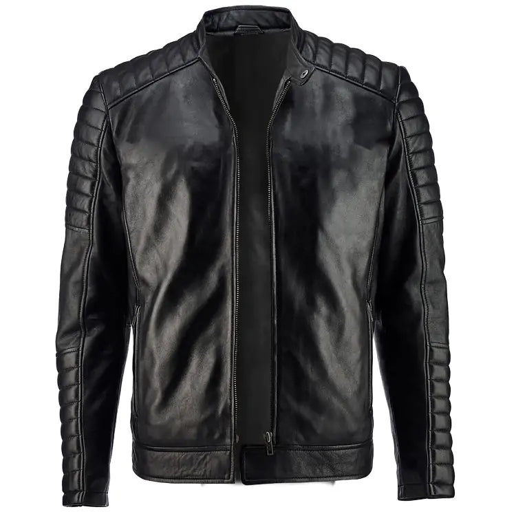 Quilted Edge Leather Bomber Jacket