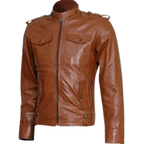 Men's Tan Biker Leather Jacket