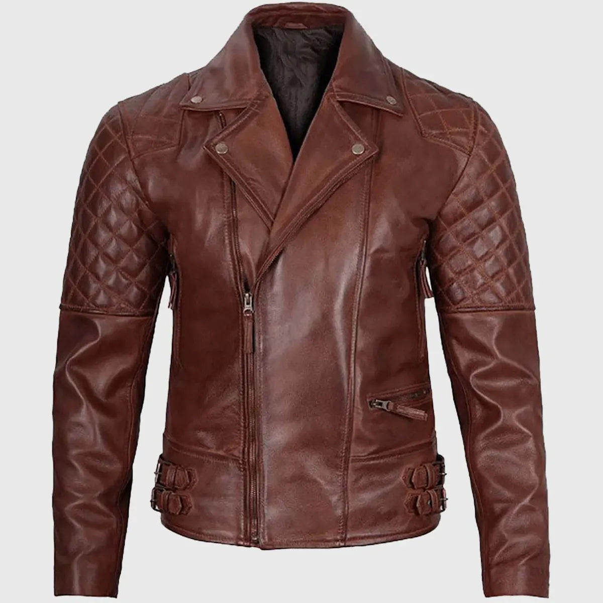 Double Rider Vintage Brown Biker Leather Jacket