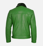Green Shearling Leather Moto Jacket for Men