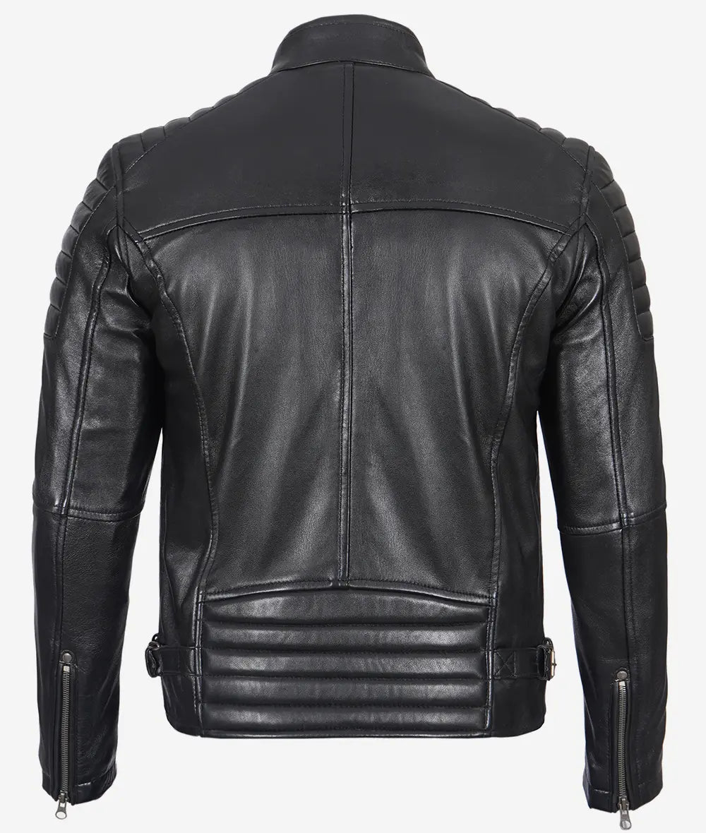 Stylish Men's Black Biker Jacket Padded Leather Shoulders