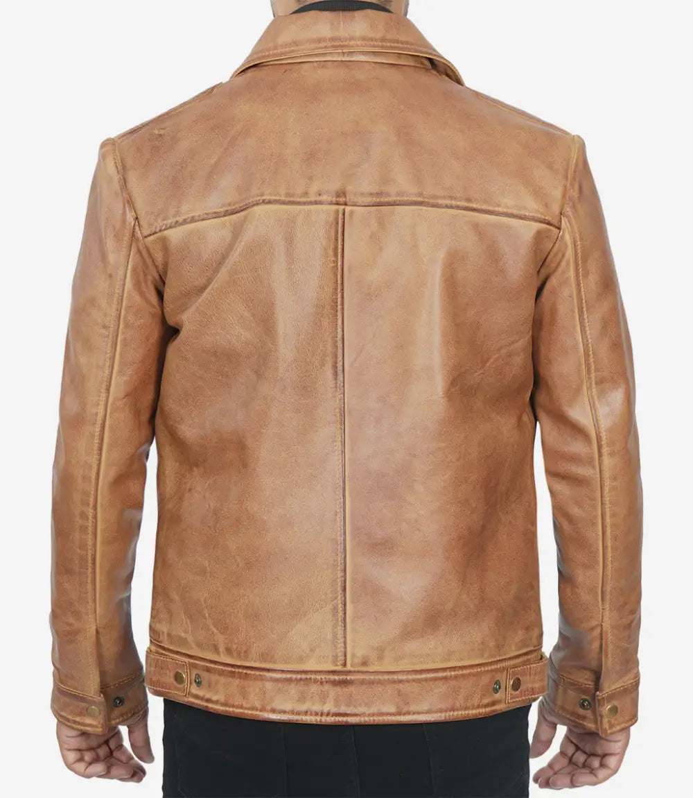 Men’s Vintage Inspired Brown Leather Jacket Classic Shirt Collar