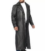 Men's Full-Length Black Leather Duster Coat