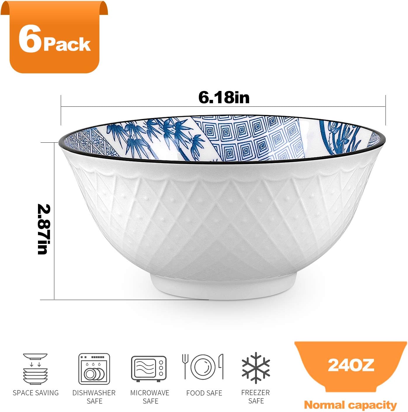 Microwave and Dishwasher Safe Blue White Bowls