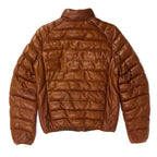 New Brown Leather Puffer Coat Mens