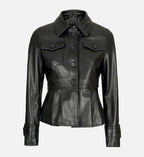 Womens Motorcycle Style Black Leather Trucker Jacket