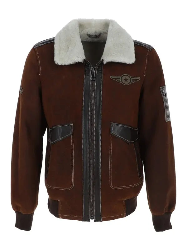 NC Air Force Brown Sheepskin Pilot Jacket