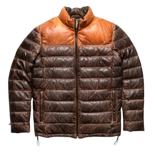 Mens Leather Puffer Jacket