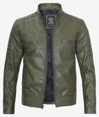 Mens Stylish Olive Green Cafe Racer Jacket