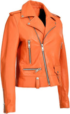 Womens Orange Biker Leather Jacket