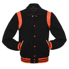 Womens Black Wool Orange Leather Jacket
