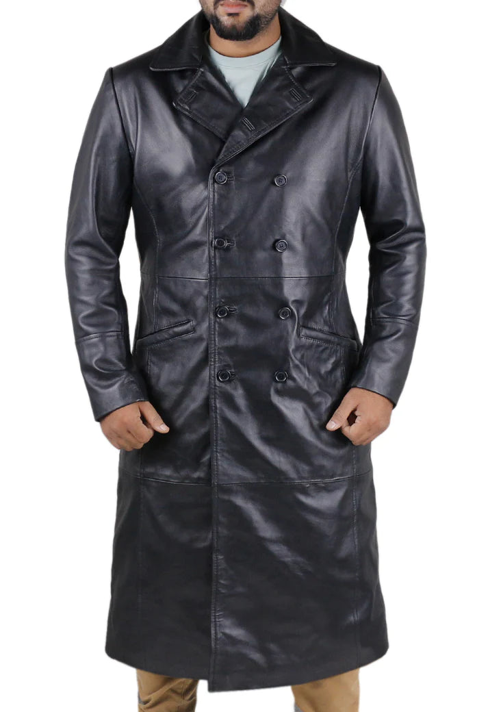 Classic Men's Winter Leather Chesterfield Coat