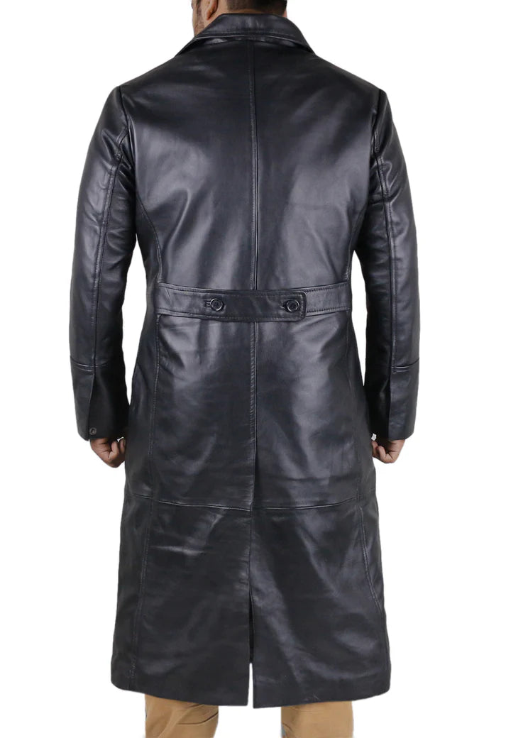 Classic Men's Winter Leather Chesterfield Coat