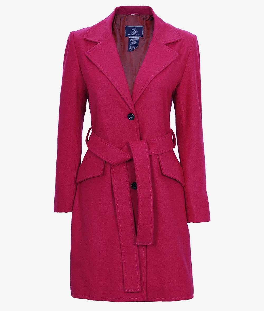 Womens Pink Wool Wrap Coat