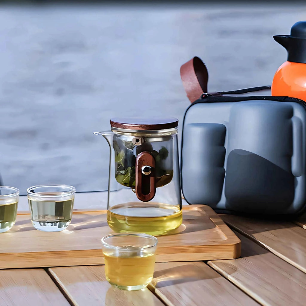 Portable borosilicate glass teapot for travel