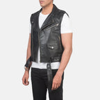Premium Sullivan Black Leather Biker Vest for Men