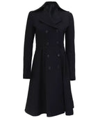 Women Black Double Breasted Wool Trench Coat