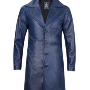 Mens Real Leather Blue Car Coat