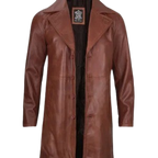 Mens Brown Real Leather Cognac Car Coat