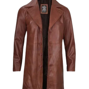 Mens Brown Real Leather Cognac Car Coat
