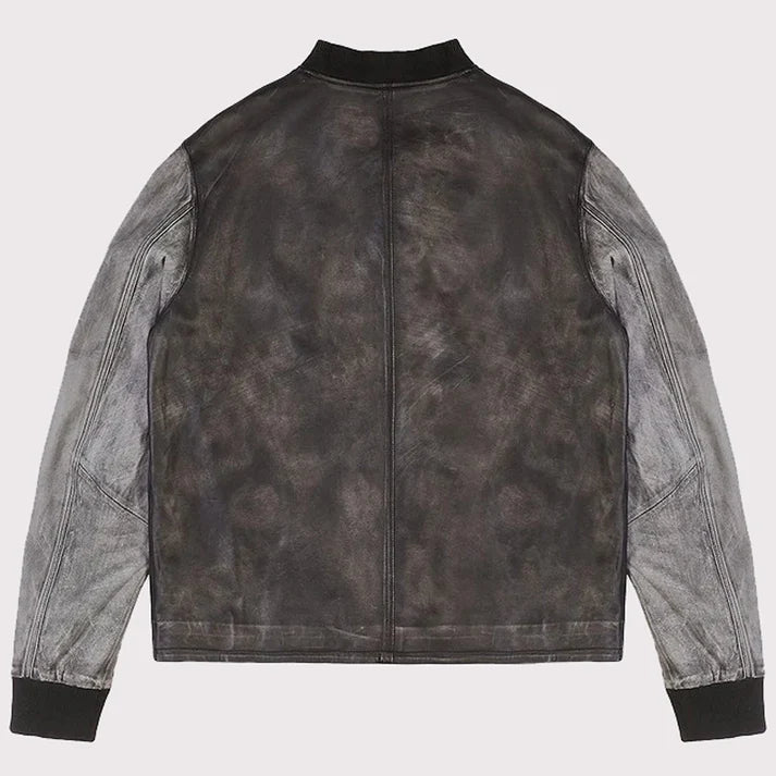 Distressed Varsity Leather Baseball Jacket – Vintage Athletic Edge