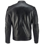 Quilted Edge Leather Bomber Jacket