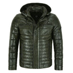 Mens Puffer Real Hooded Leather Jacket