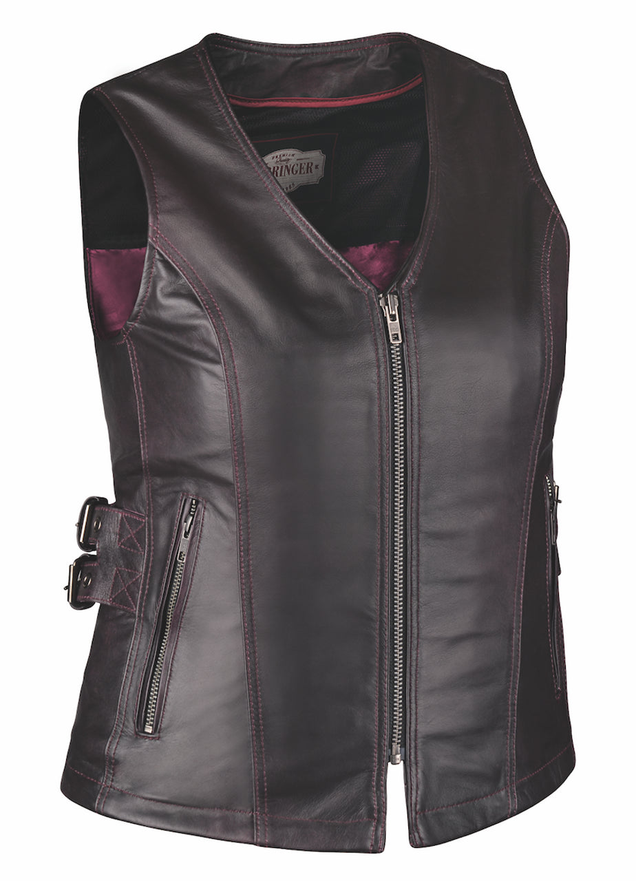 Women Purple Leather Motorcycle Vest