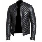 Quilted Biker Black Leather Jacket