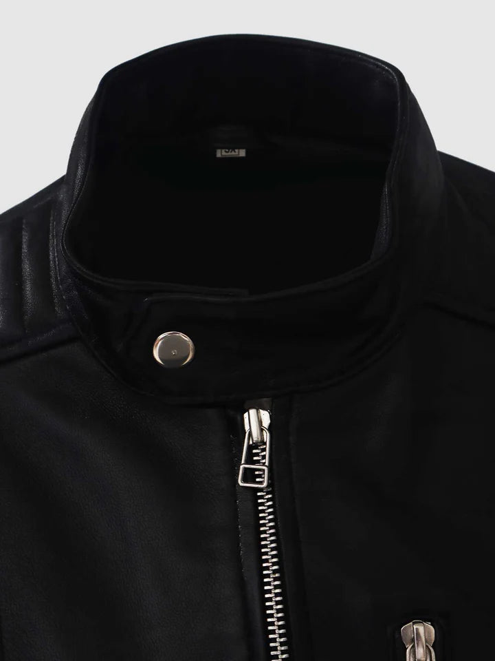 Womens Quilted Cafe Racer Leather Jacket