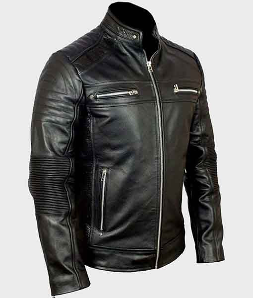 Black cafe racer biker leather jacket for men