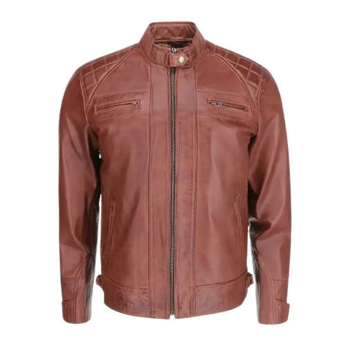 Mens Brown Quilted Biker Leather Jacket