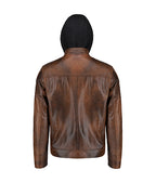 Men’s Dark Brown Leather Jacket With Hood