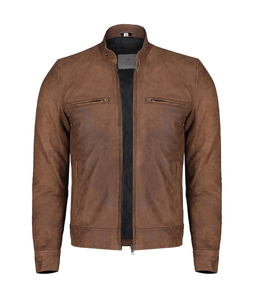 Light Brown Biker Leather Jacket For Men