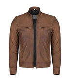 Light Brown Biker Leather Jacket For Men