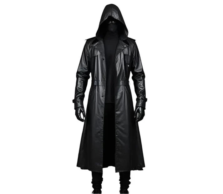 Quivon Hooded Mens Winter Leather Overcoat