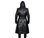 Quivon Hooded Mens Winter Leather Overcoat