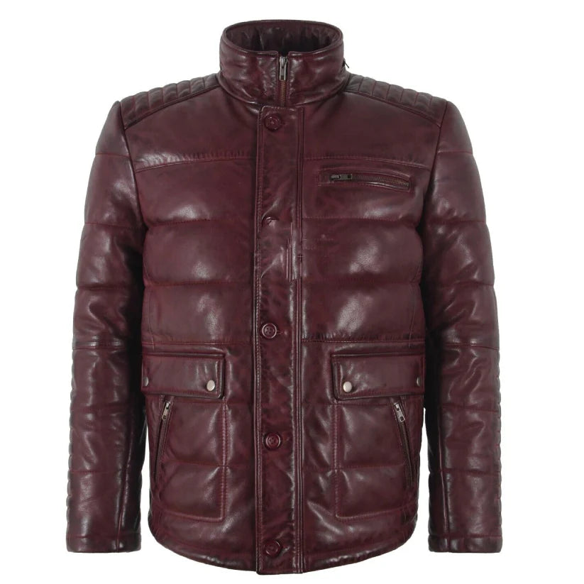 Mens Puffer Real Leather Jacket