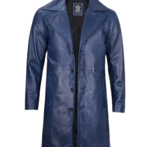 Mens Real Leather Blue Car Coat