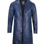 Mens Real Leather Blue Car Coat