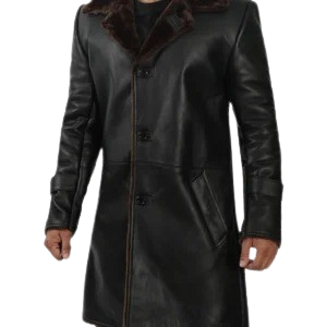 Mens Black Leather Shearling Coat - 3/4 Length