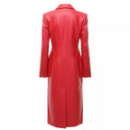 Womens Red Leather Button Up Steampunk Trench Coat