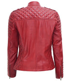 Womens Red Asymmetrical Biker Leather Jacket