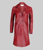 Womens Minimalist Red Leather Trench Coat