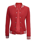 Women Bomber Style Red Varsity Jacket