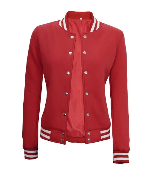 Women Bomber Style Red Varsity Jacket