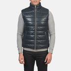 Mens Reeves Blue Leather Puffer Vest
